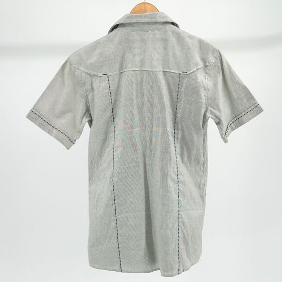 Y2K Franky Max Cotton Grey Utility Stitch Button Down Workwear Shirt - Picture 4 of 7